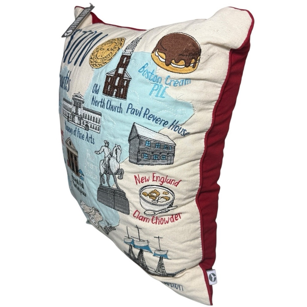 Grey Whale Boston Embroidered Pillow 19" Massachusetts Home Decor NWT - Picture 6 of 10